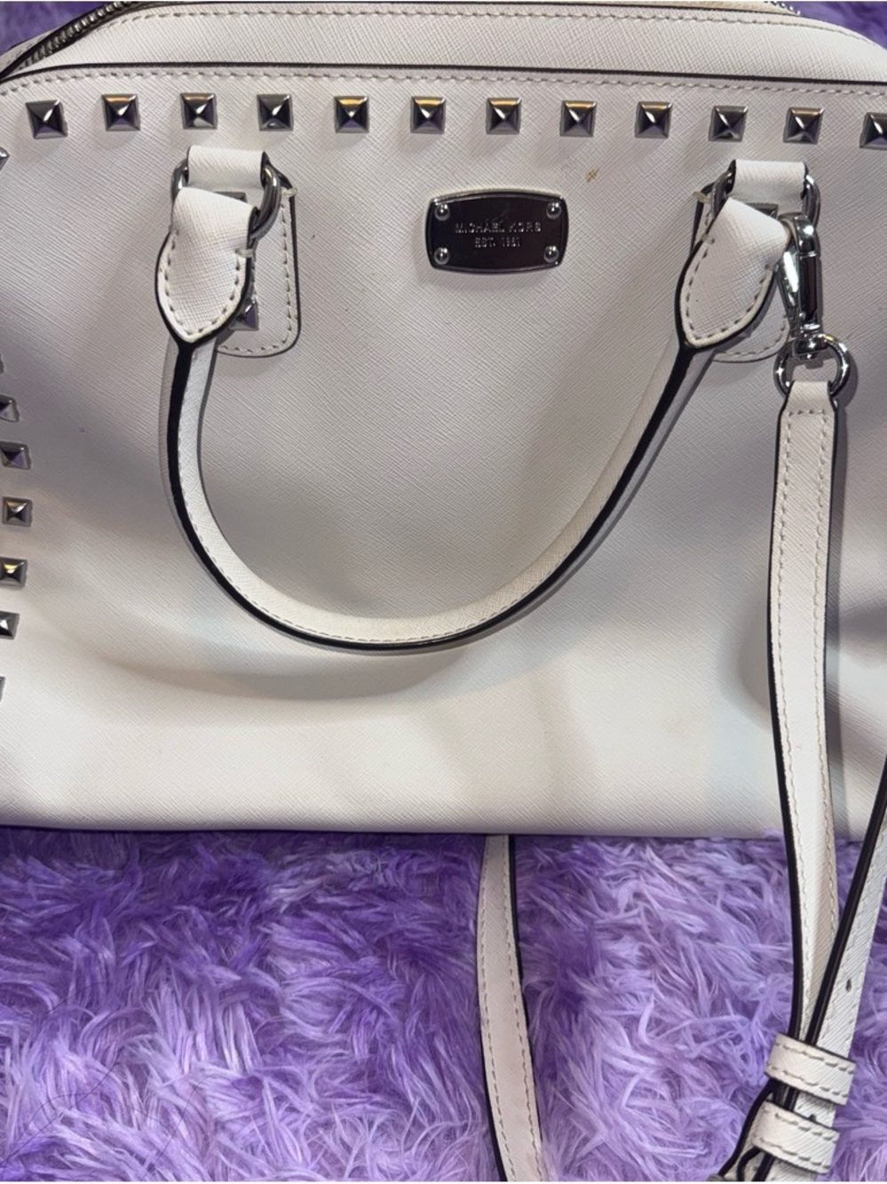 Michael Kors White Studded Satchel with Removable Strap